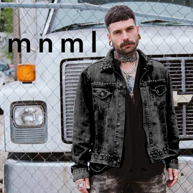 mnml (ミニマル）STUDDED TRUCKER DENIM JACKET